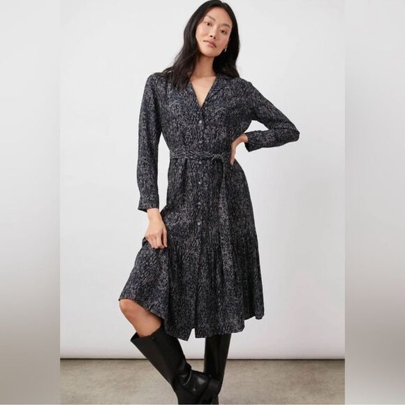 Rails Beatrice Dress Button Down Charcoal Animal Abstract Size Small - Picture 3 of 14